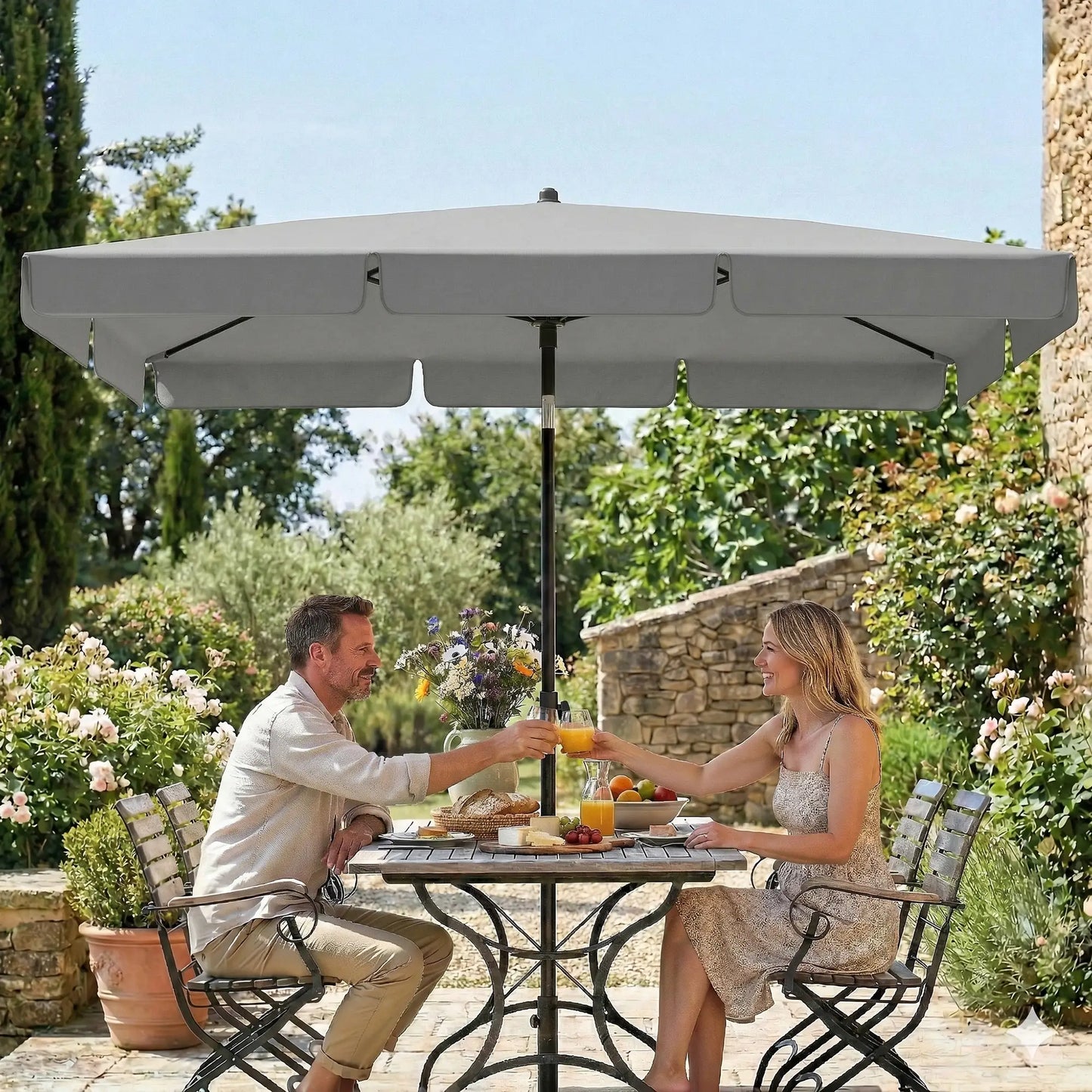 6' x 4' Grey Patio Umbrella, Tilt Crank, Rectangular Outdoor, Grey Sun Umbrellas at Gallery Canada