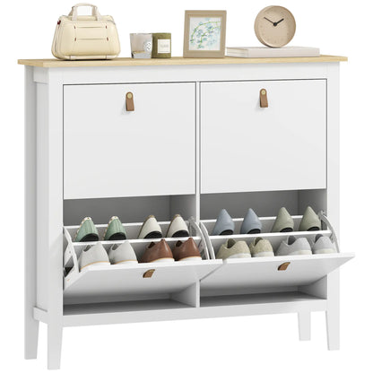 Narrow Shoe Cabinet, 4 Flip Drawers, Adjustable Shelves, White
