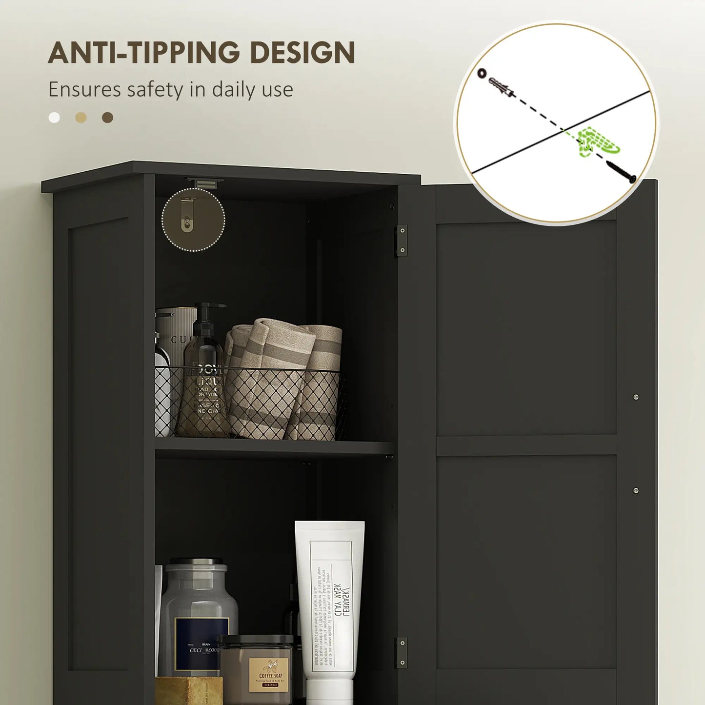 67" Tall Bathroom Cabinet, Narrow Storage with Drawer, Barn Doors, Adjustable Shelves, Black Bathroom Cabinets at Gallery Canada