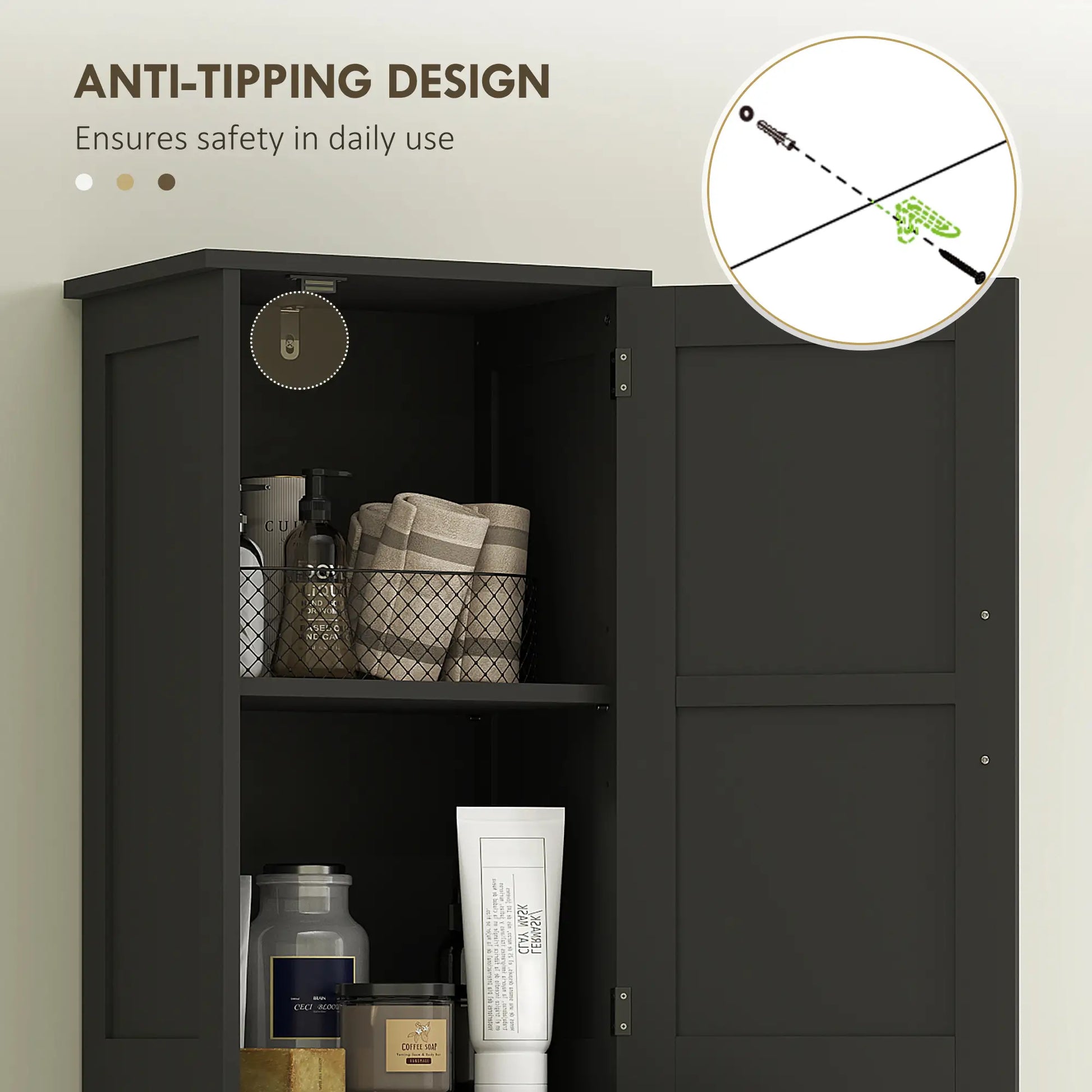 67" Tall Bathroom Cabinet, Narrow Storage with Drawer, Barn Doors, Adjustable Shelves, Black Bathroom Cabinets at Gallery Canada