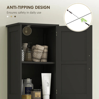 67" Tall Bathroom Cabinet, Narrow Storage with Drawer, Barn Doors, Adjustable Shelves, Black Bathroom Cabinets at Gallery Canada