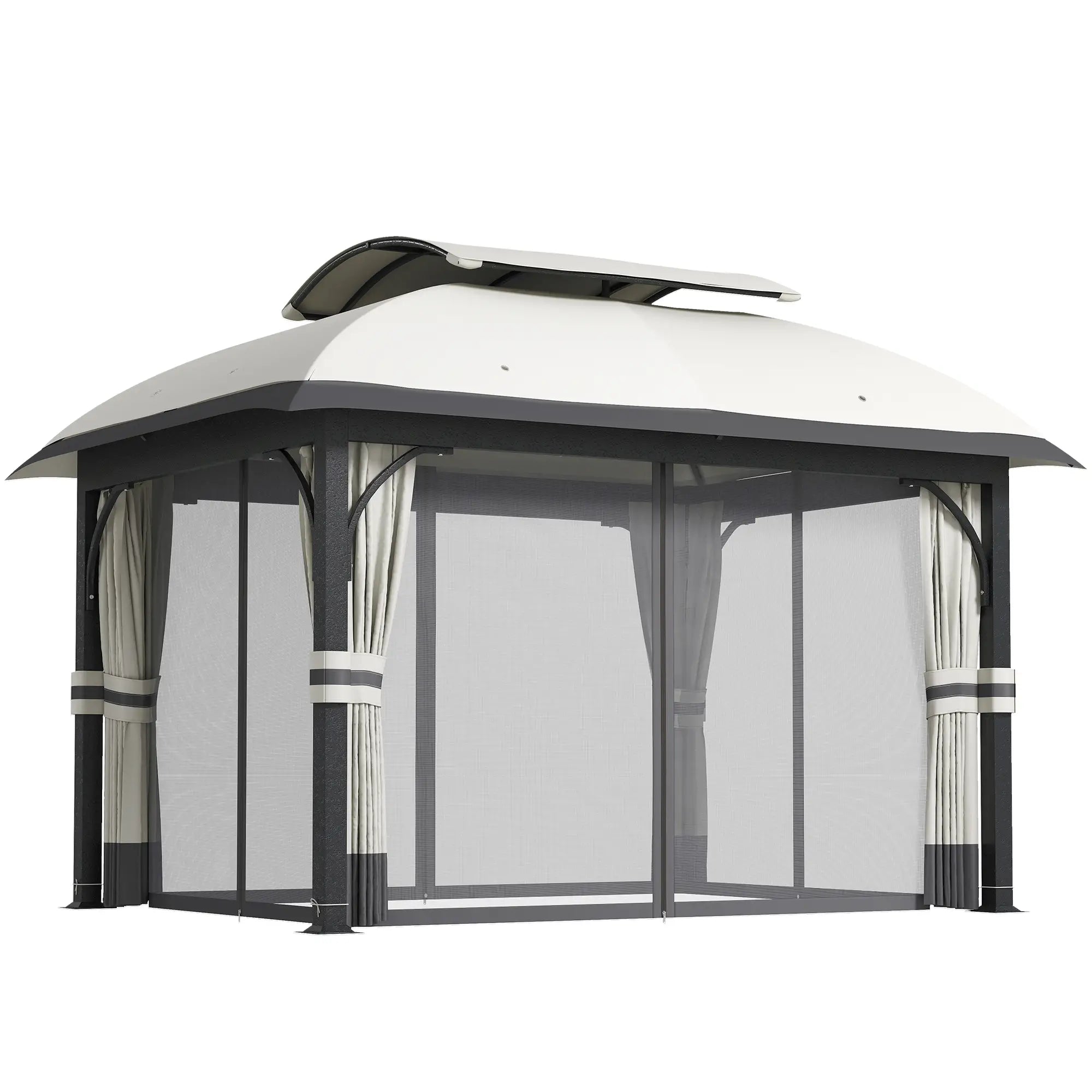 11' x 13' Patio Gazebo, Double Roof Canopy with Netting, Light Grey Gazebos Light Grey at Gallery Canada