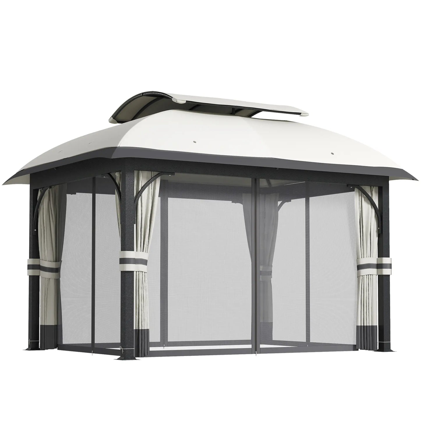 11' x 13' Patio Gazebo, Double Roof Canopy with Netting, Light Grey Gazebos Light Grey at Gallery Canada