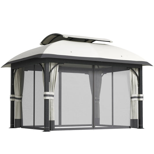 11' x 13' Patio Gazebo, Double Roof Canopy with Netting, Light Grey Gazebos Light Grey at Gallery Canada