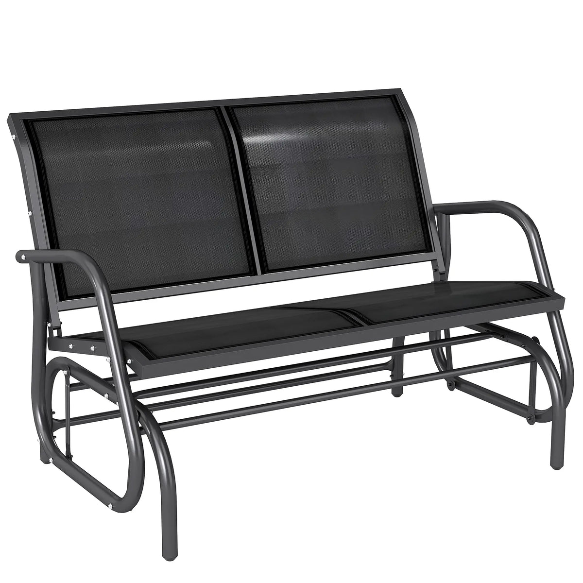 Outdoor Patio Glider Bench, Heavy-Duty Steel Frame Outdoor Gliders Black Fabric, Black Grey Frame at Gallery Canada