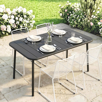 47" x 28" Outdoor Dining Table for 4, Rectangular Patio Table with Slatted Top and Rounded Edges, Grey Patio Dining Tables at Gallery Canada