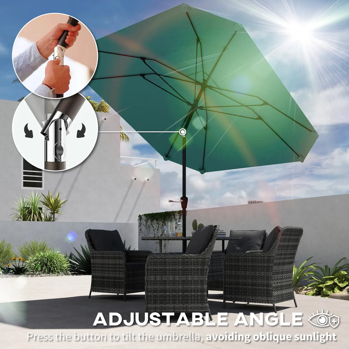 7.6FT Aluminum Patio Umbrella, 8 Ribs, Crank Tilt, Sky Blue Sun Umbrellas at Gallery Canada