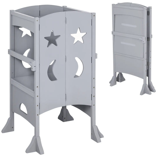 Step Stool with Safety Rail, Support Handles, Kitchen Counter Helper Toddler & Kids Step Stools Grey at Gallery Canada