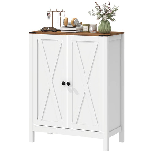 Shoe Cabinet With Barn Doors, Adjustable Shelves, Holds 15 Pairs, White