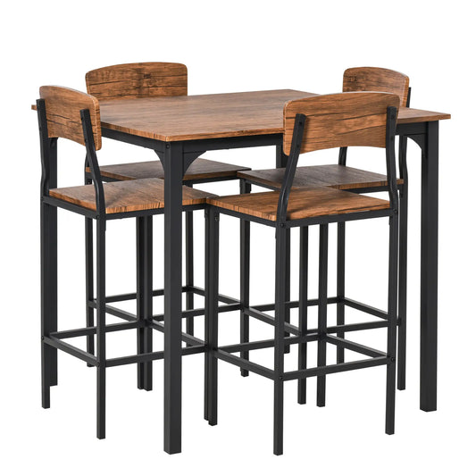 5-Piece Counter Height Bar Table Set, Square Dining Set for 4 Bar Sets Walnut, Black at Gallery Canada