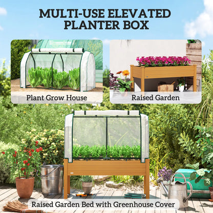 Raised Garden Bed, Wood Planter Box, PE Greenhouse Cover, Outdoor Elevated Elevated Garden Beds at Gallery Canada