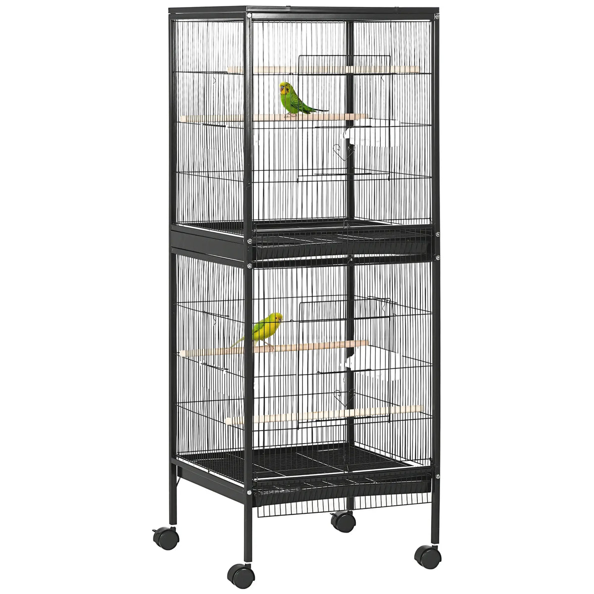 55.1" 2 En 1 Cage à Oiseaux Volière, Maison pour Perruche, Noir