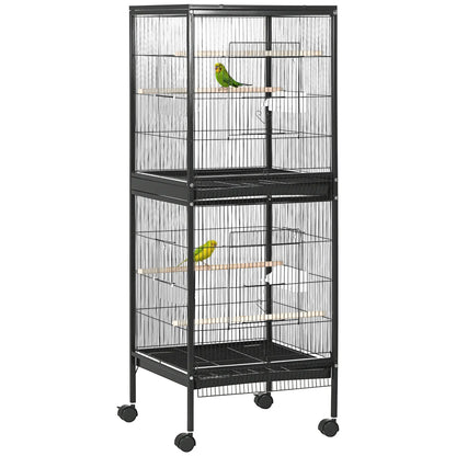 55.1" 2 En 1 Cage à Oiseaux Volière, Maison pour Perruche, Noir
