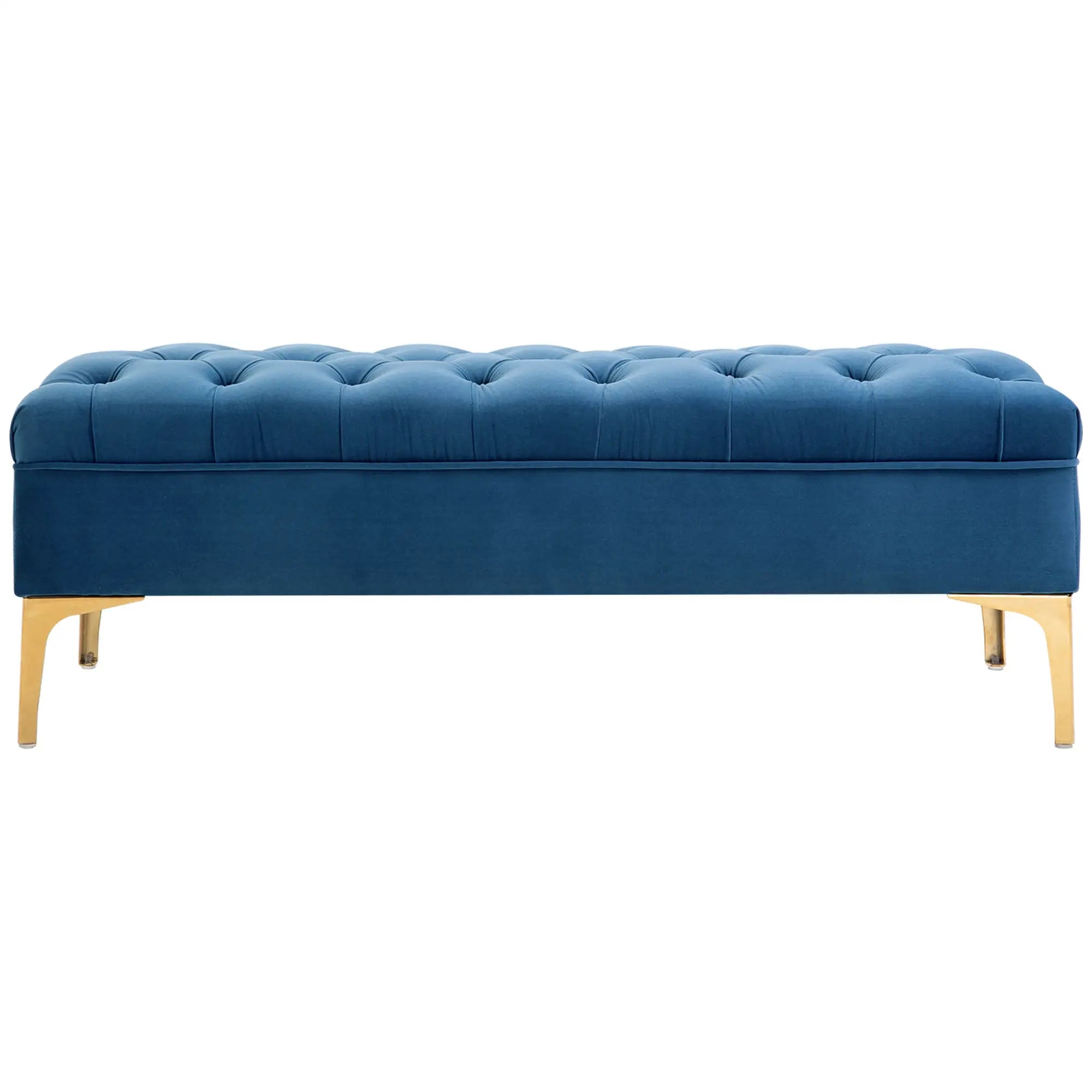 Upholstered End of Bed Bench, Button Tufted, 36 Inches, Blue Storage Ottomans & Benches at Gallery Canada