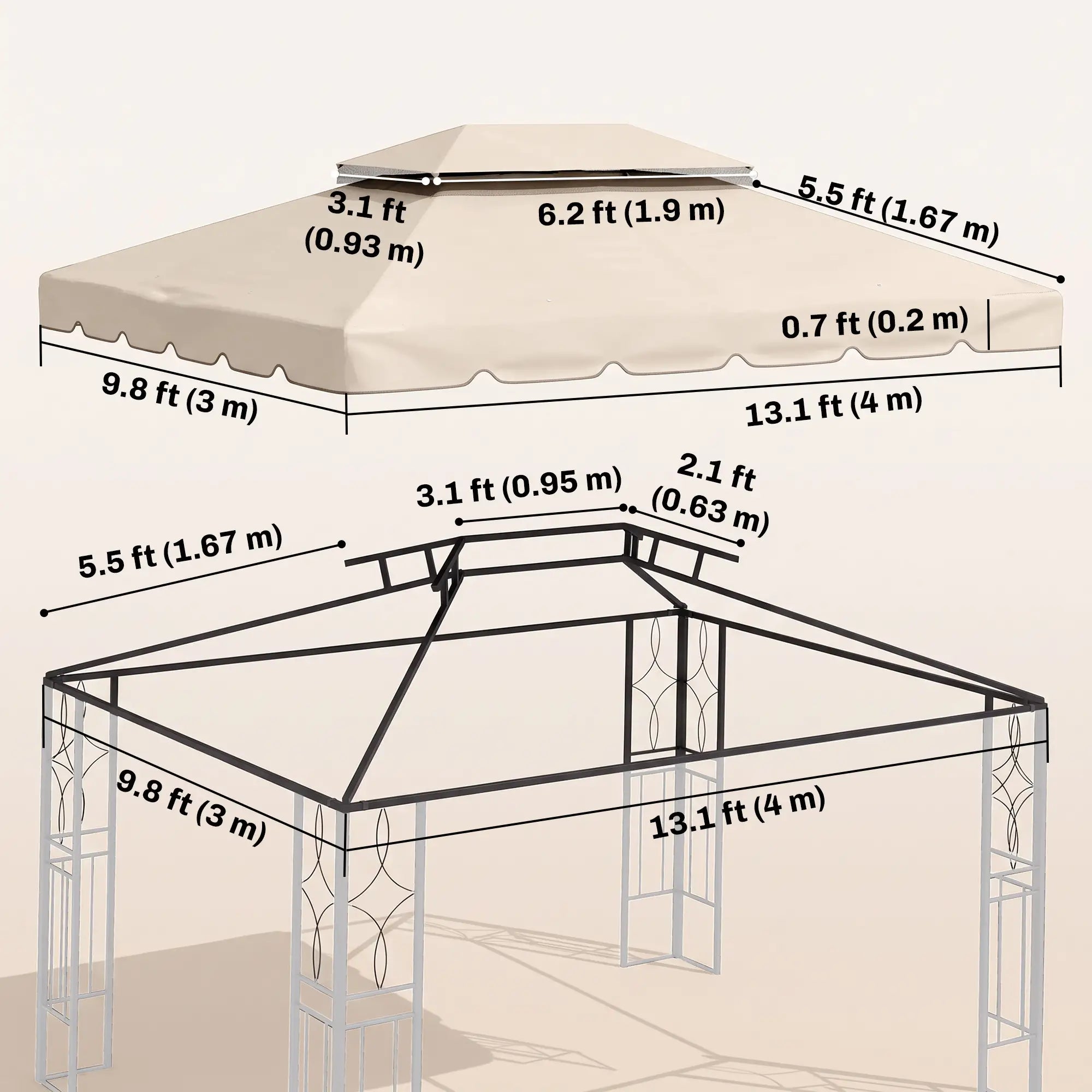 13' x 10' Gazebo Canopy, Double Vented Roof, Cream Gazebo Canopy Replacement at Gallery Canada