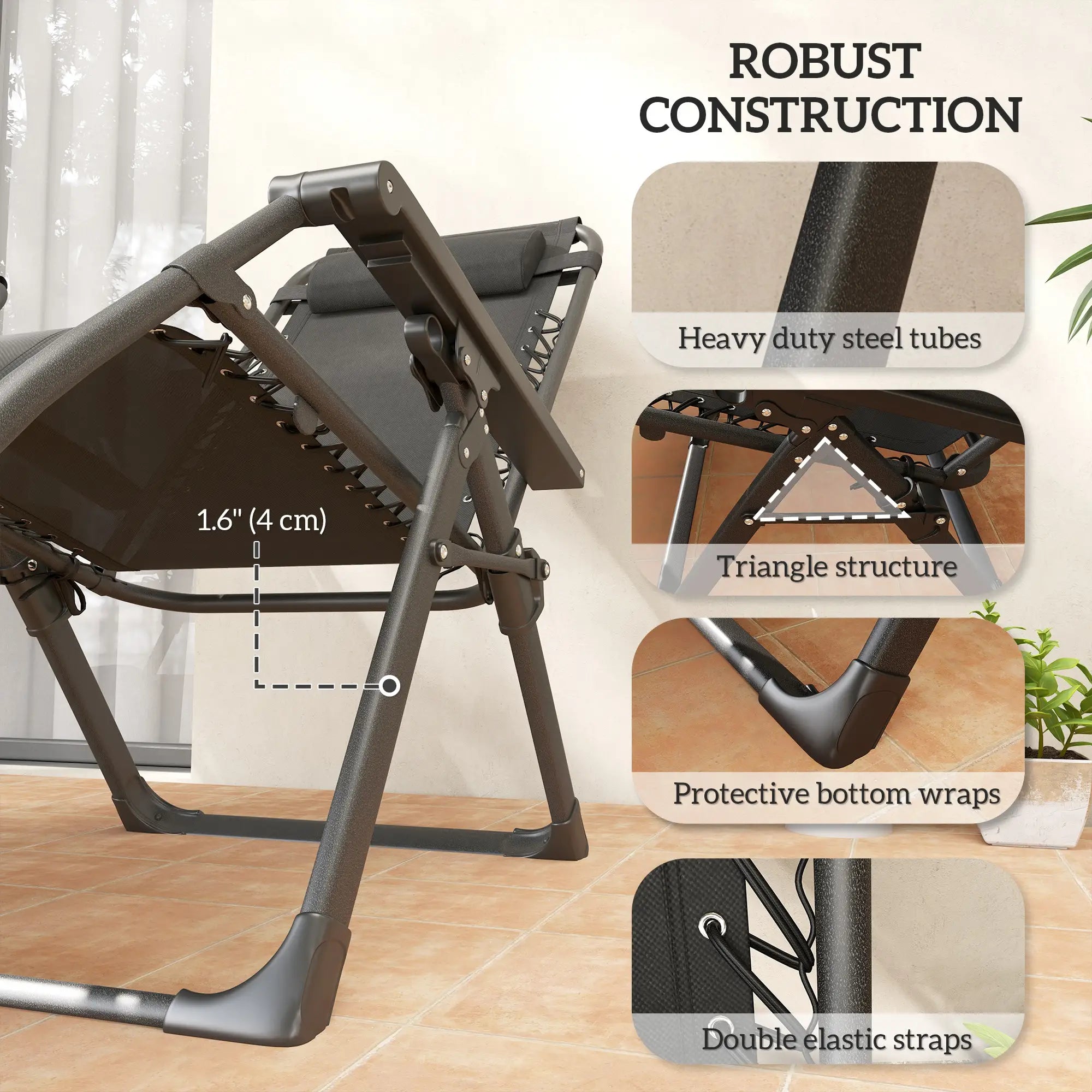 Reclining Zero Gravity Chair, Adjustable Backrest, Folding Sun Lounger, Removable Cushion, Grey Lounger Chairs at Gallery Canada