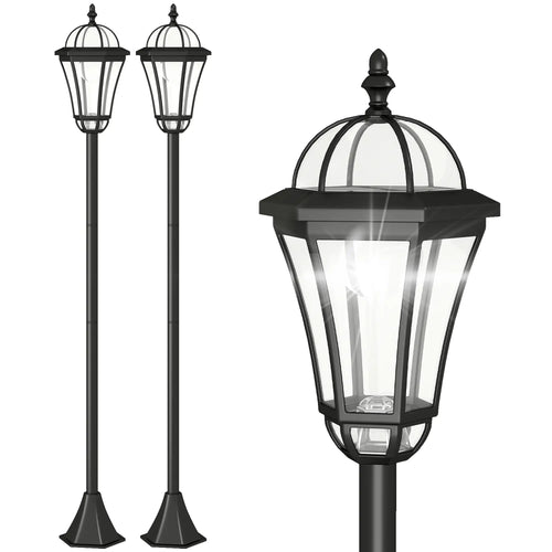 2 Piece LED Solar Garden Lights, Auto Switch, Water-Resist, 6 Hours, Black