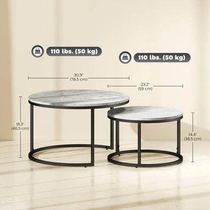 Modern Coffee Table Set of 2, Nesting Side Tables, Metal Base, Grey Coffee Tables at Gallery Canada