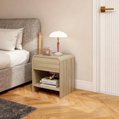 Modern Nightstand Set Of 2, Natural Wood, With Drawer And Open Shelf