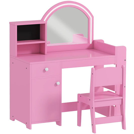 Kids Vanity Set, Toddler Dressing Table and Chair, Lighted Mirror, Pink Toy Vanity Pink at Gallery Canada