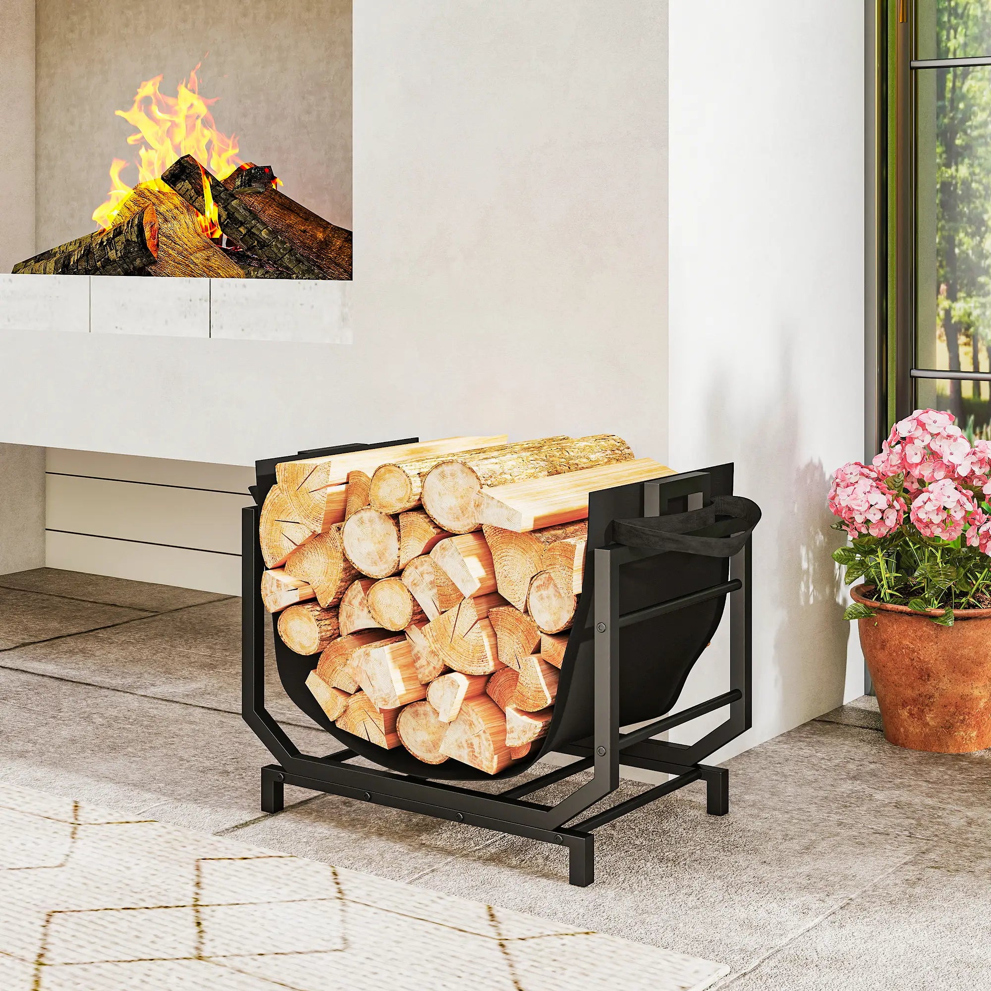 Firewood Rack Outdoor, Heavy-Duty Log Holder with Tote Bag Firewood Racks at Gallery Canada