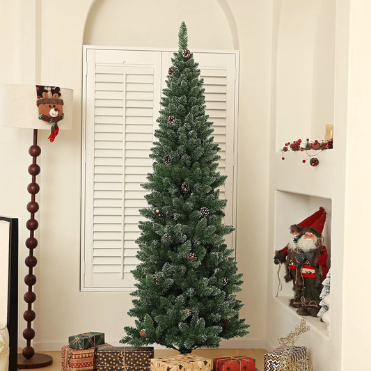 6ft Artificial Pencil Christmas Tree, 618 Branches, Pinecones, Metal Stand Pencil Christmas Trees Green at Gallery Canada