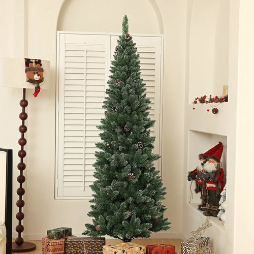 6ft Artificial Pencil Christmas Tree, 618 Branches, Pinecones, Metal Stand