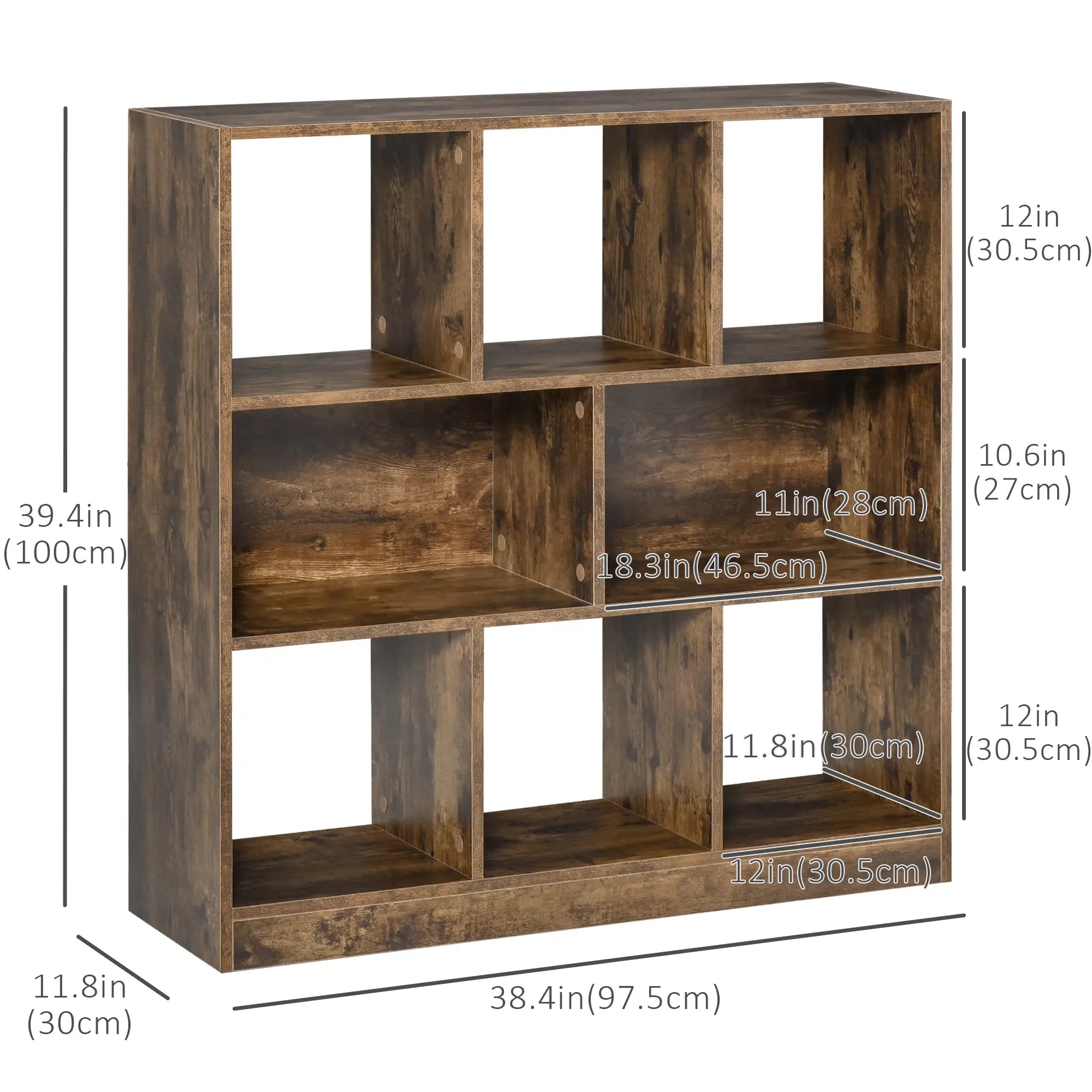 3-Tier Storage Shelf, Bookcase Display Rack, Rustic Brown Small Bookshelves at Gallery Canada