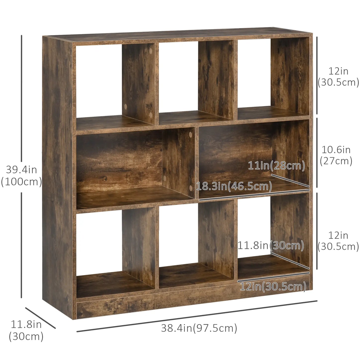 3-Tier Storage Shelf, Bookcase Display Rack, Rustic Brown Small Bookshelves at Gallery Canada