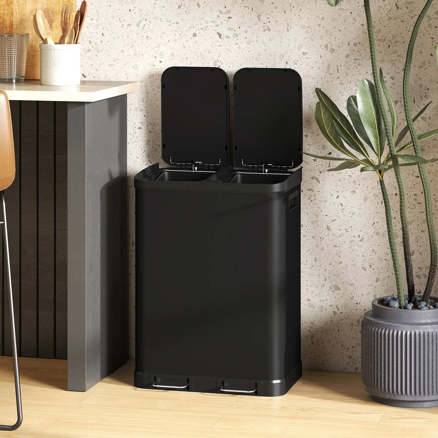 Kitchen Garbage Bin, 2 x 7.9 Gal, Soft-Close With Removable Buckets, Black Small Kitchen Appliances at Gallery Canada
