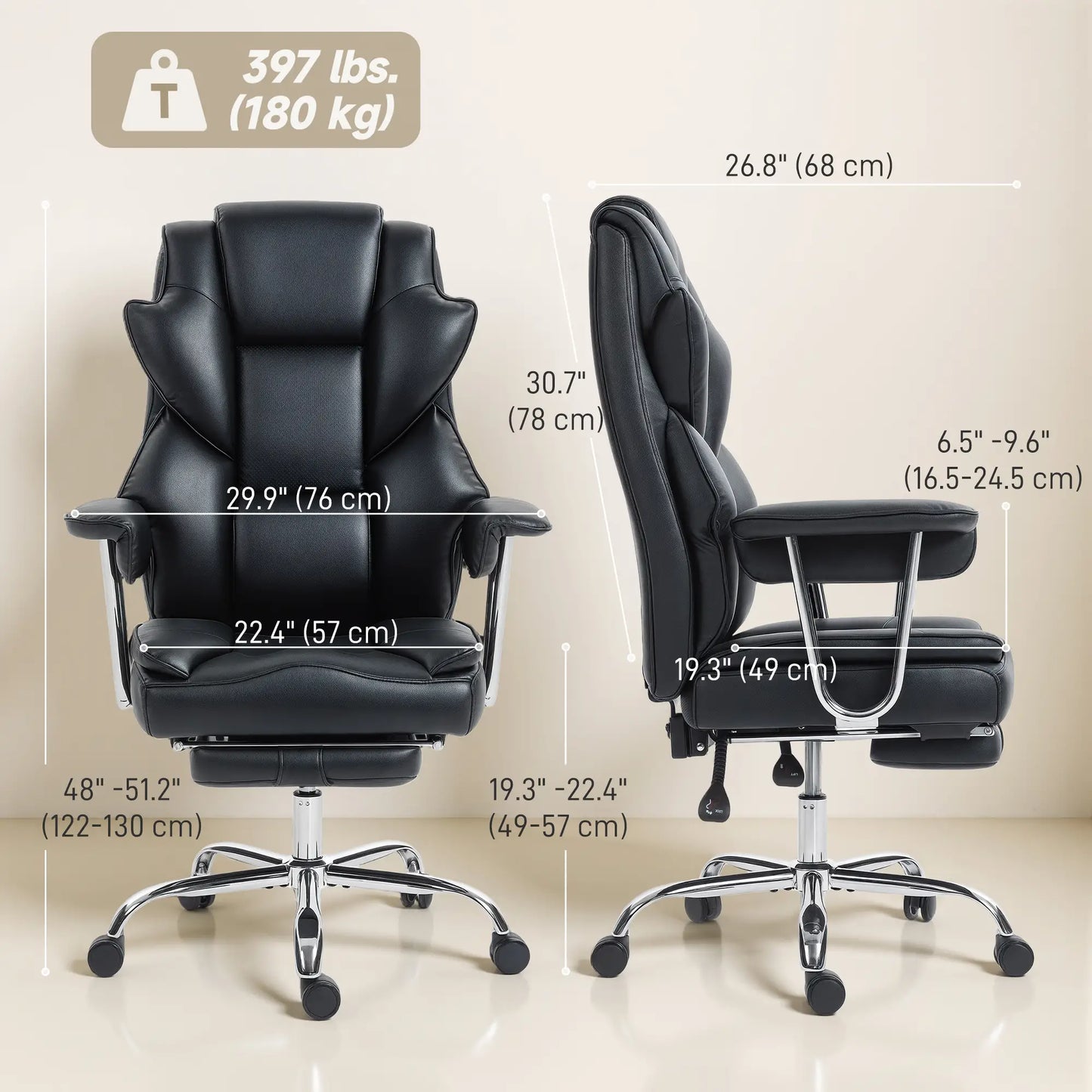 Big And Tall Office Chair, 400 Lbs, Reclining Backrest, PU Leather Executive & Manager Chairs at Gallery Canada