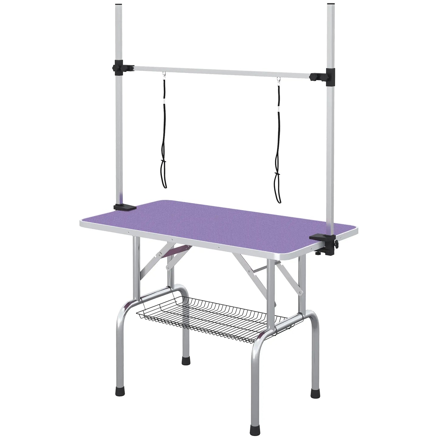 Adjustable Dog Grooming Table, 2 Safety Slings, Storage Basket, Purple Dog Grooming Tables Purple at Gallery Canada