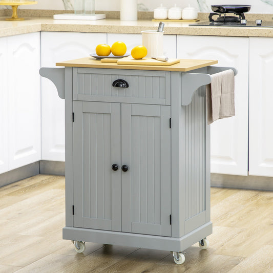Rolling Kitchen Cart on Wheels, Utility Bar Cart with Drawer, 2 Towel Racks and Adjustable Shelf, Gray - Gallery Canada