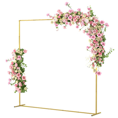 Square Wedding Arch, 6.6 FT Metal Frame With U-Shaped Stakes, Gold