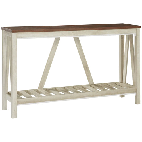 Farmhouse Console Table with Storage Shelf, Rustic Sofa Table, Oak