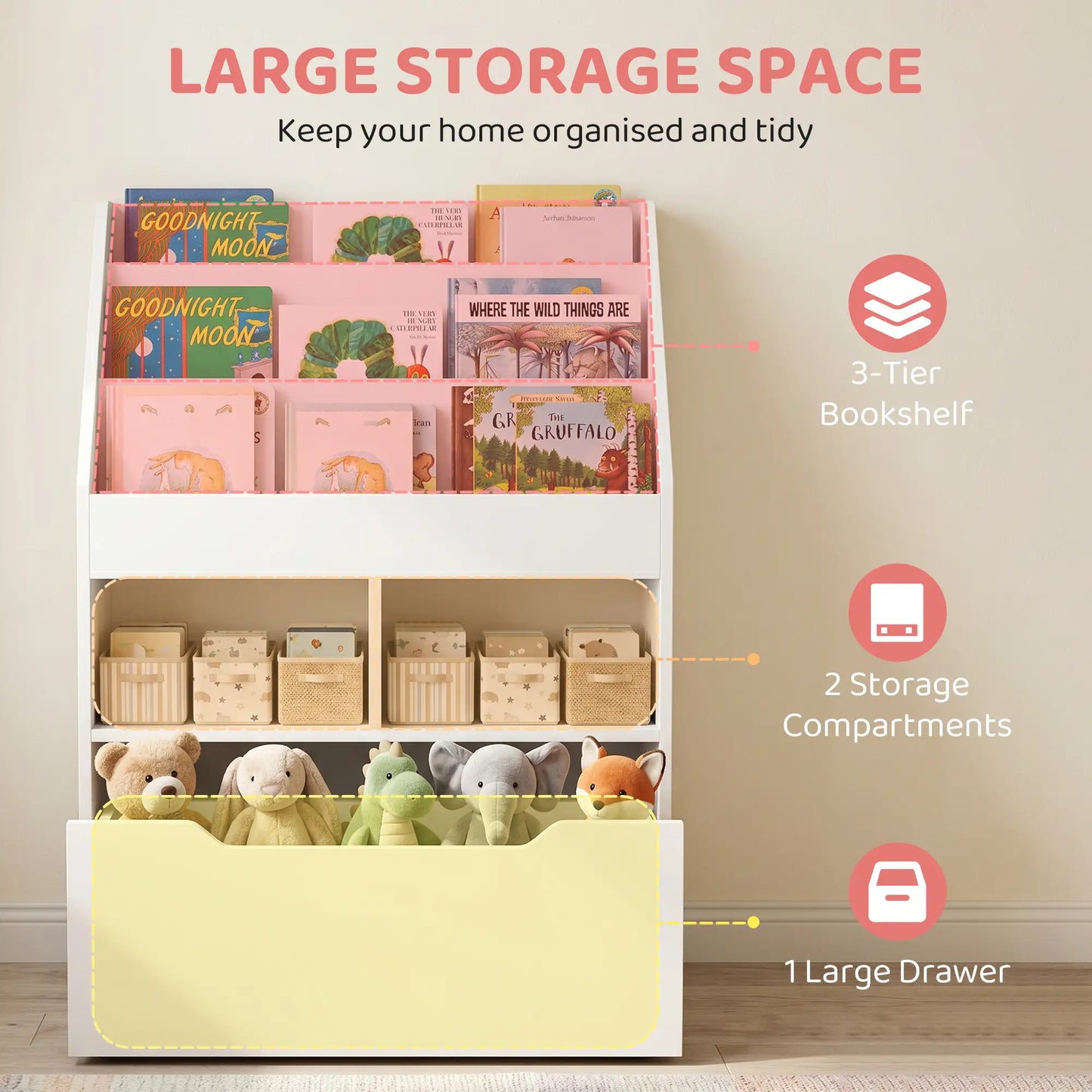 Kids Bookcase, Multi-Shelf Organizer with Drawer, White Baby & Kids Storage at Gallery Canada