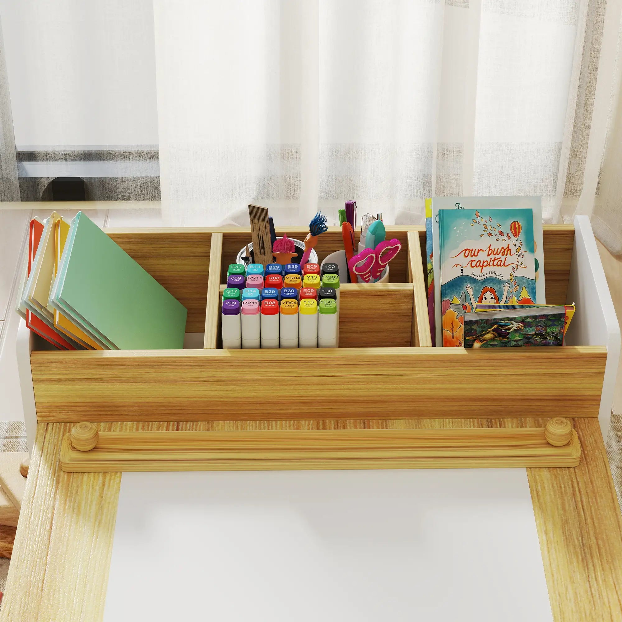 Kids Table and Chairs Set, Toddler Art Table with Paper Roll, Storage, Natural Wood Kids Table Sets at Gallery Canada