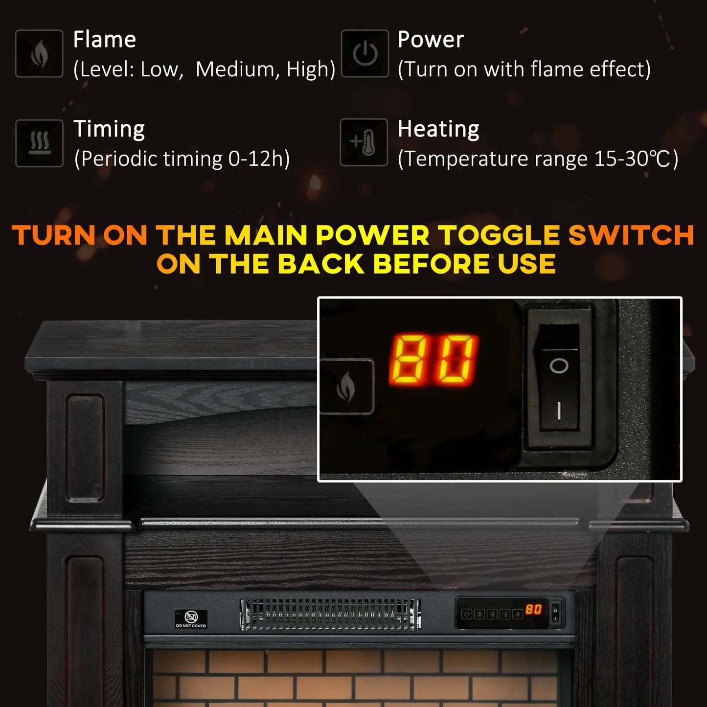 Electric Fireplace With Mantel, Freestanding Heater, 700W/1400W, Brown Electric Fireplaces at Gallery Canada