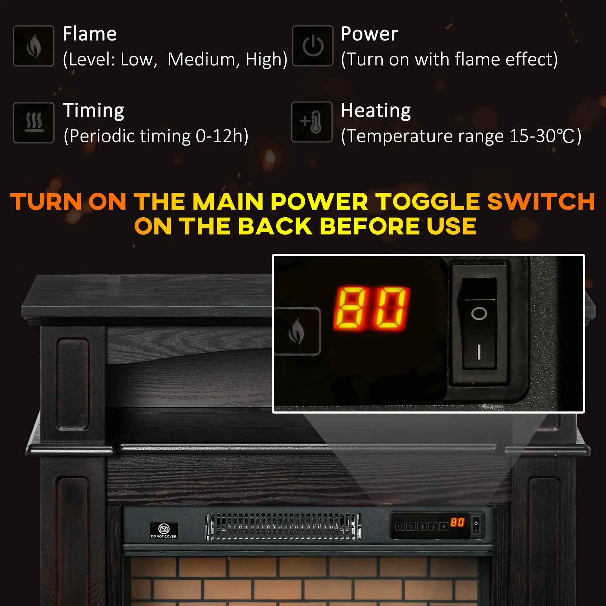 Electric Fireplace With Mantel, Freestanding Heater, 700W/1400W, Brown Electric Fireplaces at Gallery Canada