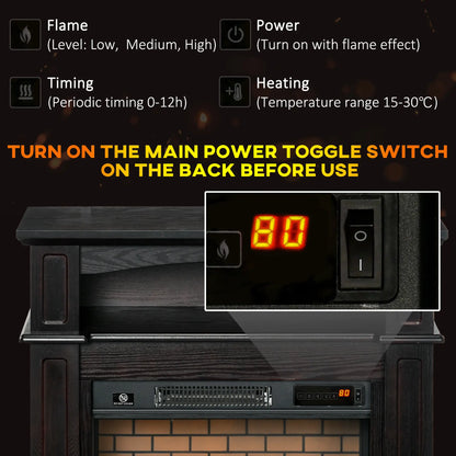 Electric Fireplace With Mantel, Freestanding Heater, 700W/1400W, Brown Electric Fireplaces at Gallery Canada