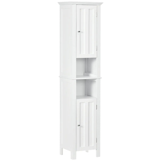 Freestanding Bathroom Cabinet, Open Shelves, 13.8" x 11.8" x 62.4", White Bathroom Cabinets White at Gallery Canada