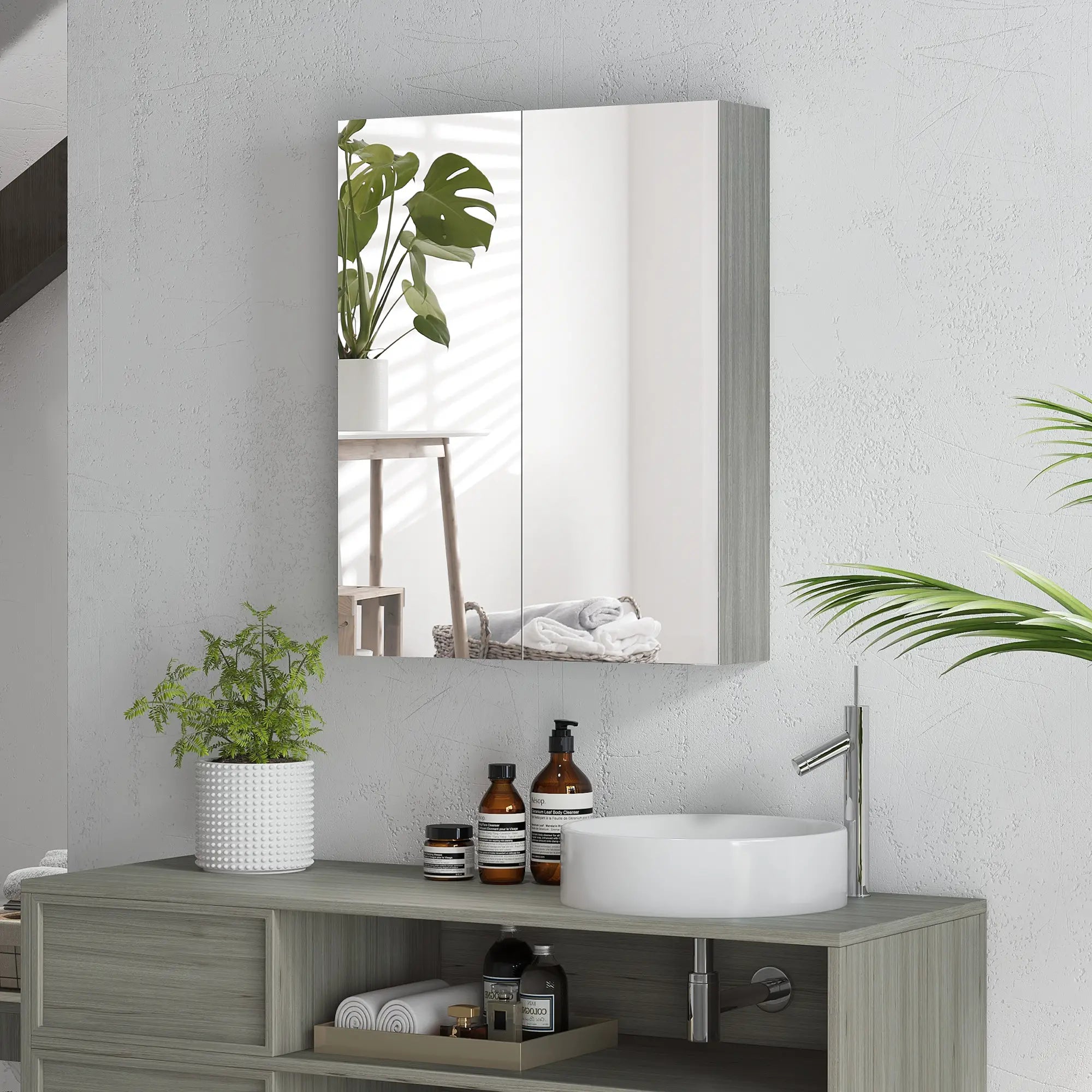 Wall Mount Mirrored Medicine Cabinet, Adjustable Shelf, Double Soft Closing Doors, Grey Mirror Medicine Cabinets at Gallery Canada