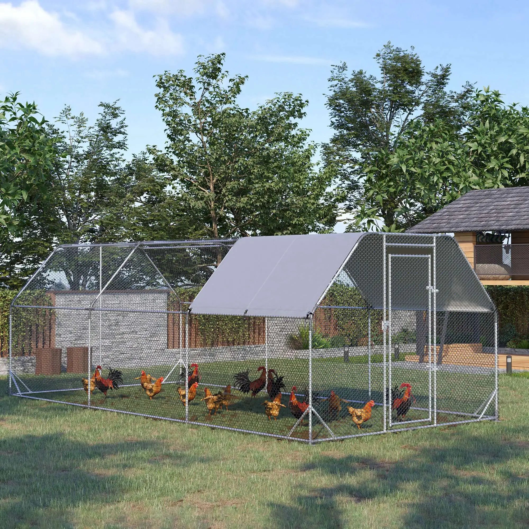 Large Metal Chicken Coop, Walk-In Enclosure, 9.2' x 18.7' x 6.5', Silver Chicken Coops at Gallery Canada
