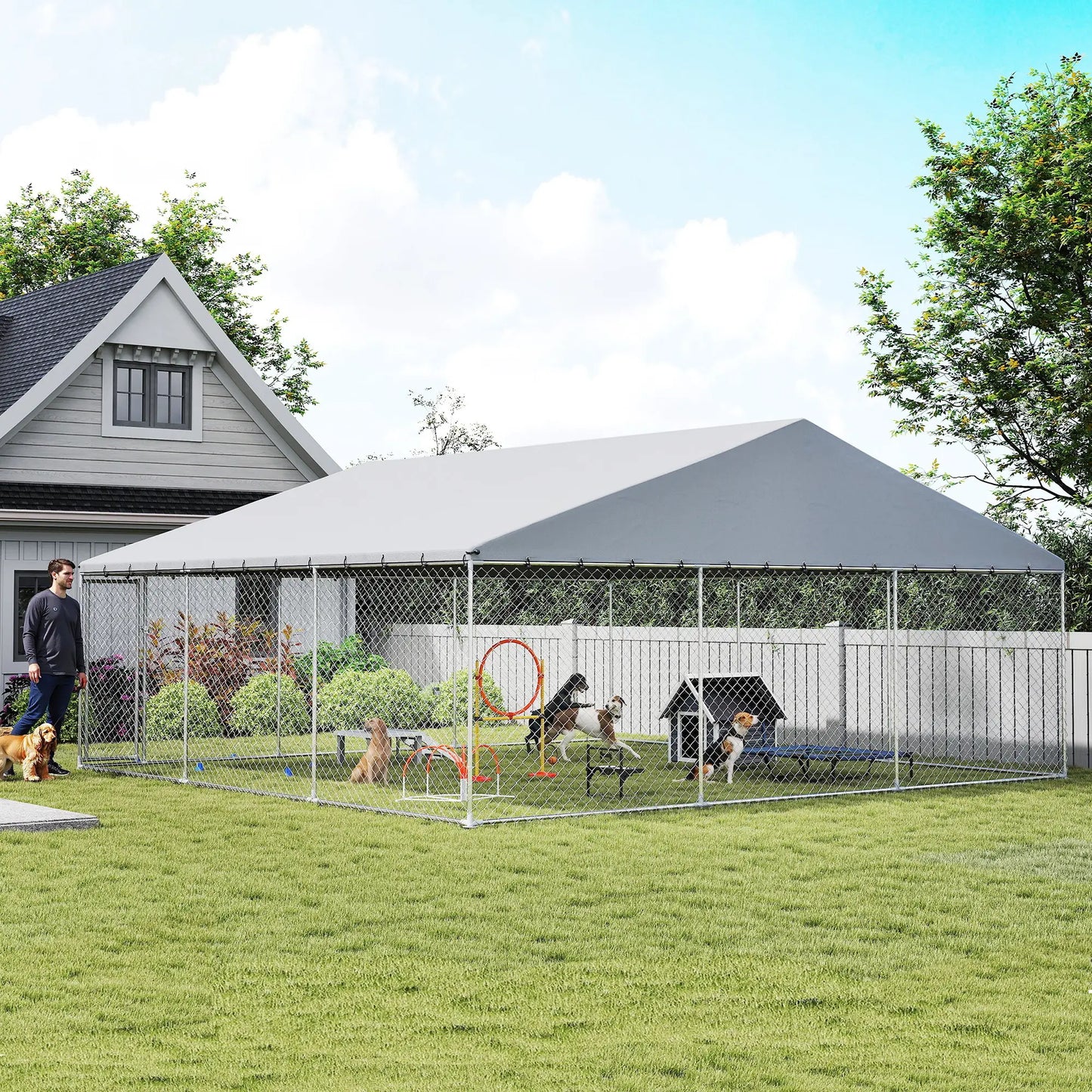 Heavy Duty Outdoor Dog Kennel, Waterproof Roof, Secure Latch, 19.7' x 19.7' x 8.9' Dog Kennels at Gallery Canada