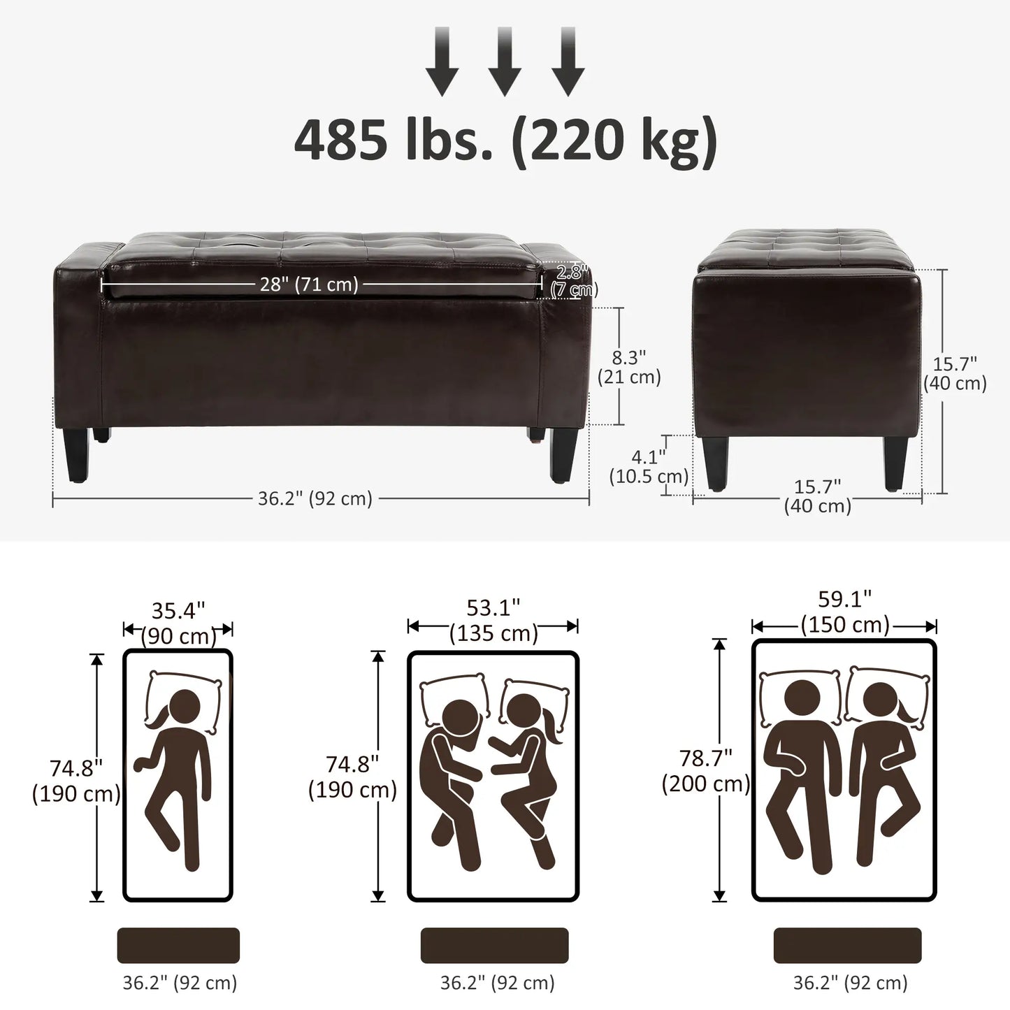 Storage Ottoman Bench, PU Leather, Tufted Design, Brown Storage Ottomans & Benches at Gallery Canada