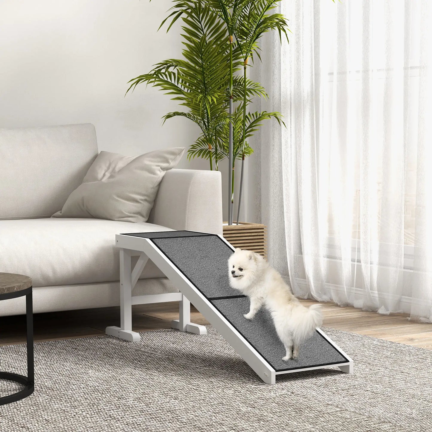 Pet Ramp Bed Steps, Non-Slip Carpet Top, Pine Wood, 59"L x 16"W x 20"H, White Dog Stairs at Gallery Canada
