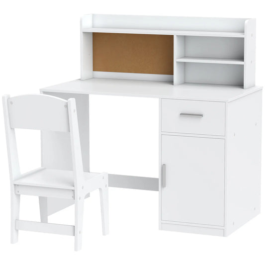 Kids Desk and Chair Set with Storage Hutch, Drawer, Cabinet Kids Desk Sets White at Gallery Canada