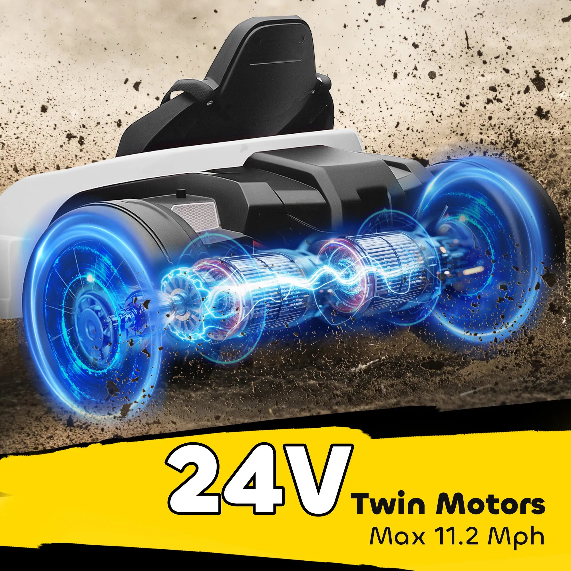 24V Electric Go Kart, Dual 150W Motors, Adjustable Seat, 11.2MPH, White Electric Ride-On Toys at Gallery Canada