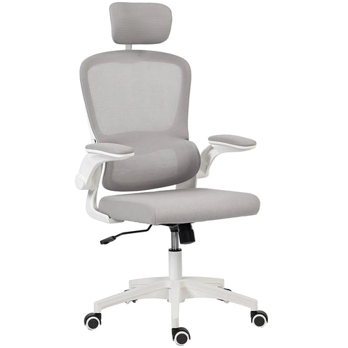 Ergonomic Mesh Office Chair, High Back, Rotatable Headrest, Flip-Up Armrests, Lumbar Support, Grey