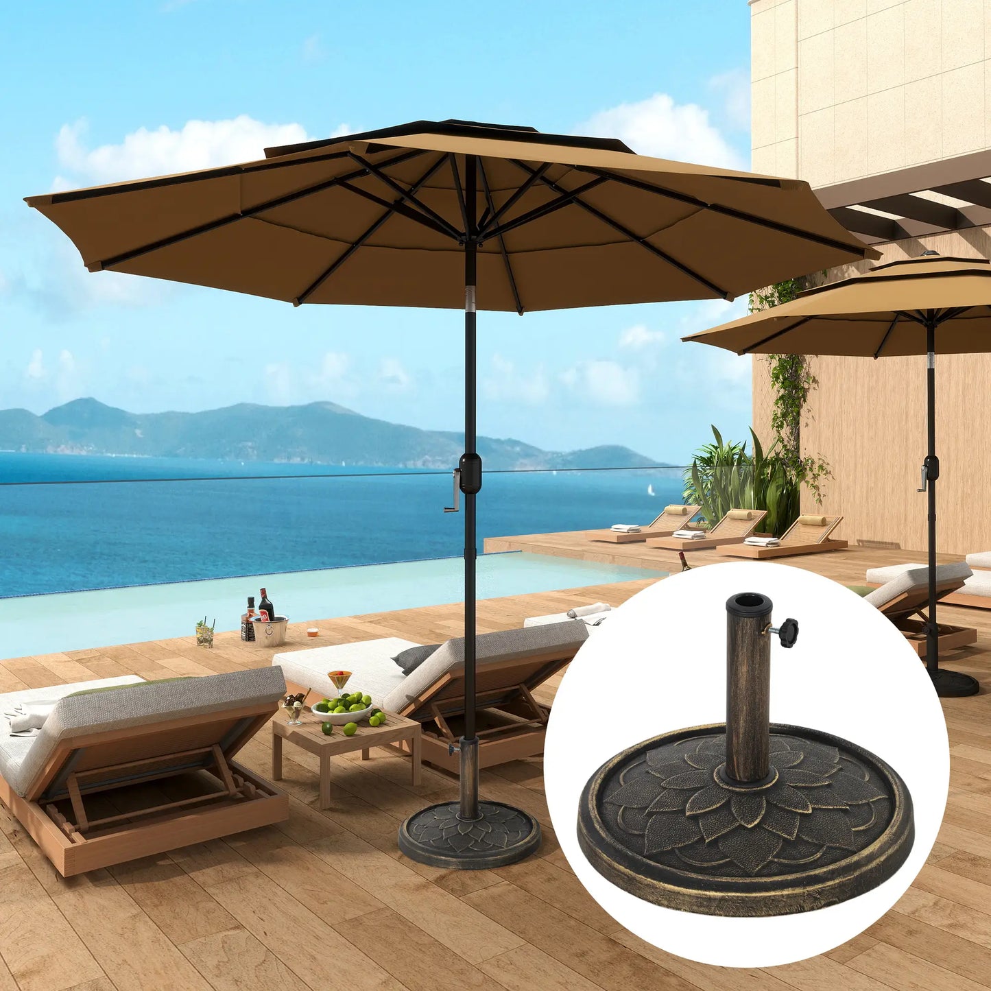 Round Patio Umbrella Base, 26 lbs Resin Stand, Heavy Duty Holder, Bronze Umbrella Bases at Gallery Canada